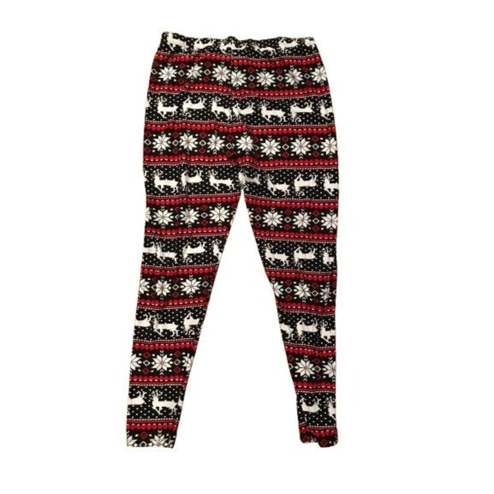 Women's Printed Holiday Leggings Black Red Reindeer One Size White Mark 32x30 - Picture 2 of 2